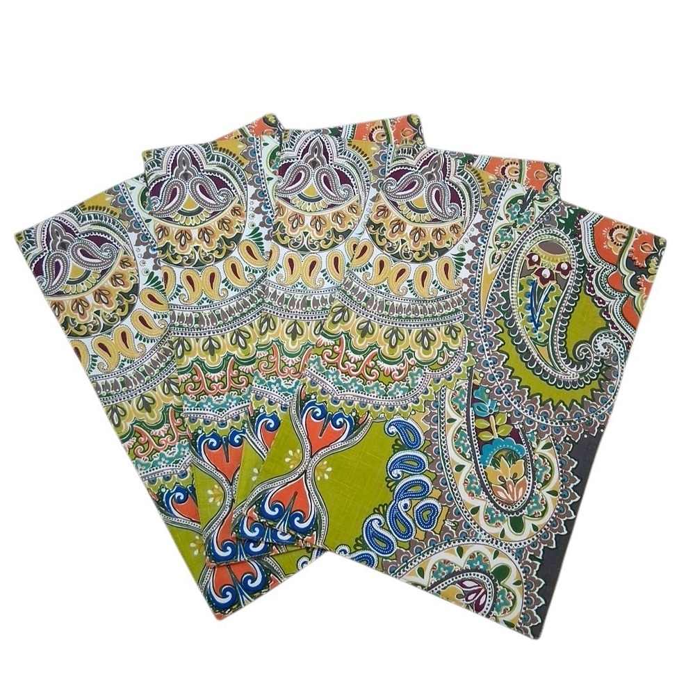 Aman Colorful Set of 4 Paisley 100% Cotton Cloth Placemats NEW wo/TAGS 13"x19"